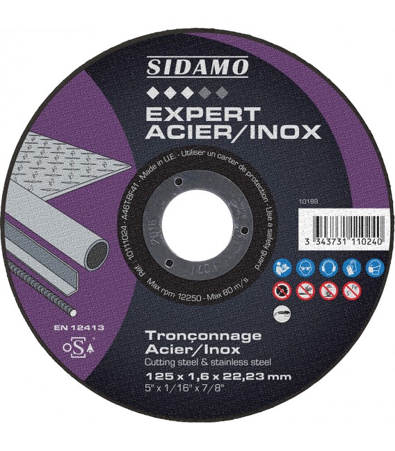 Disque à tronçonner pour machines électro-portatives EXPERT ACIER INOX 125X1.6MM